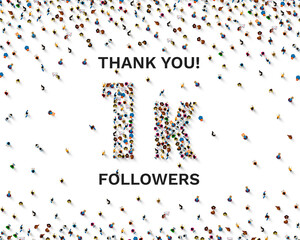 Thank you followers peoples, 1k online social group, happy banner celebrate, Vector