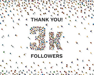 Thank you followers peoples, 3k online social group, happy banner celebrate, Vector