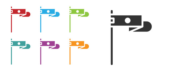 Black Medieval flag icon isolated on white background. Country, state, or territory ruled by a king or queen. Set icons colorful. Vector.