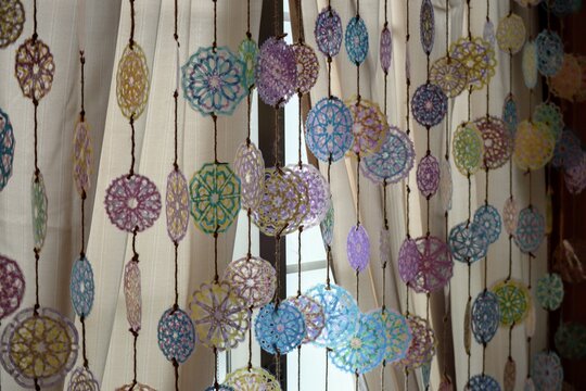 日本のカーテンの装飾のクローズアップ