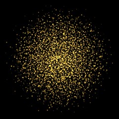 Golden sparkles, abstract luminous particles, yellow stardust explosion isolated on a dark background. Flying Christmas glares and sparks. Luxury backdrop. Vector illustration.