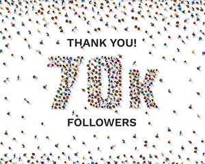 Thank you followers peoples, 70k online social group, happy banner celebrate, Vector