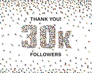 Thank you followers peoples, 30k online social group, happy banner celebrate, Vector