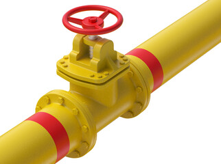 Fototapeta premium Gas pipe with valve isolated on white background. 3D illustration