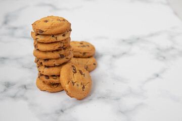 chocolate cookies on a marble background