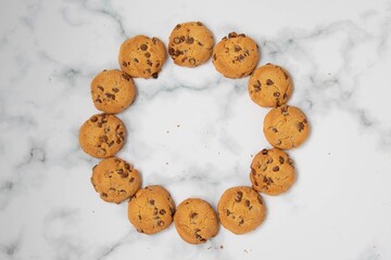 chocolate cookies on a marble background