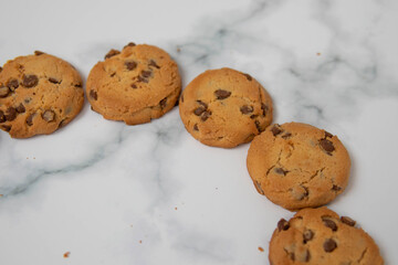 chocolate cookies on a marble background