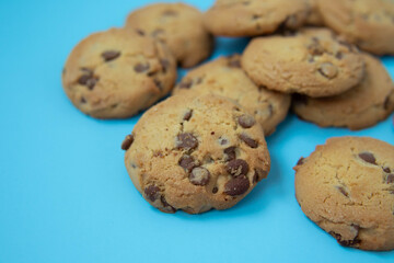 chocolate cookies on a blue background
