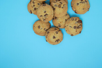 chocolate cookies on a blue background