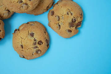 chocolate cookies on a blue background