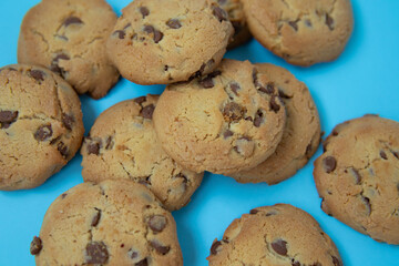 chocolate cookies on a blue background