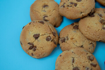 chocolate cookies on a blue background