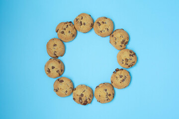 chocolate cookies on a blue background