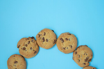 chocolate cookies on a blue background