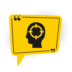 Black Head hunting icon isolated on white background. Business target or Employment sign. Human resource and recruitment for business. Yellow speech bubble symbol. Vector.