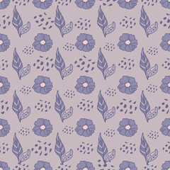 seamless pattern, leaves, flowers, vector, freehand drawing