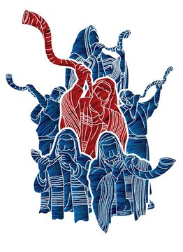 people blowing shofar horns blue red clip art preview