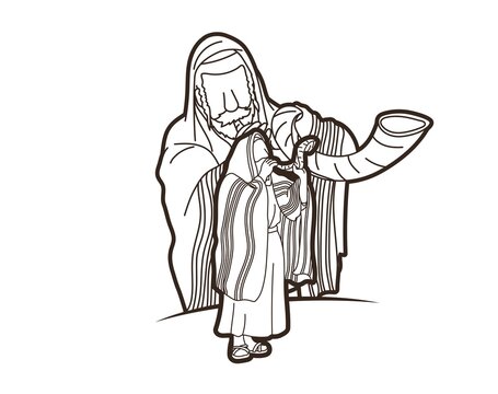 line art jewish men blowing shofar clip art preview