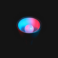 An abstract red and cyan image of a upside down light