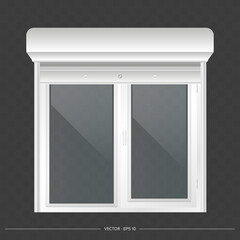 Open roller shutter on the euro window. Realistic euro window with roller shutters vector.