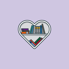 Heart shaped bookshelf vector illustration for Book Lovers Day on August 9th