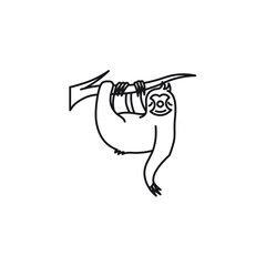 Sloth hanging from tree branch vector line icon. Relaxation and sleep symbol.