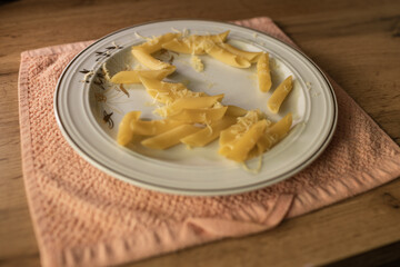 Close up of eaten pasta plate
