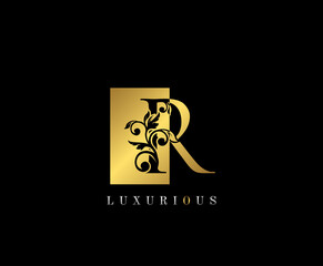 Golden R Letter Logo Design. Gold R Letter With Negative Space and Classy Leaves Shape design perfect for fashion, Jewelry, Cosmetics, Hotel and Restaurant Logo.