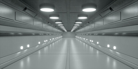 Obraz premium 3d render. Futuristic hallway. Concept of modern architecture and interior spaceship
