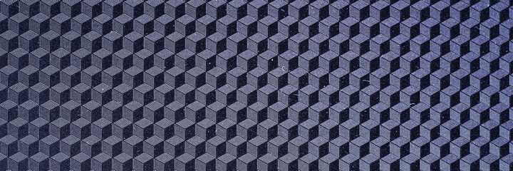 Panoramic image. 3d tiles black cube structure with shine decor	