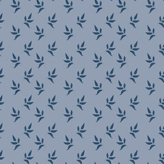 Seamless pattern with leaves on a blue background. Template for interior design, wallpaper, fabric, clothing, blanket, plaid, carpet, paper. Abstract leafy background