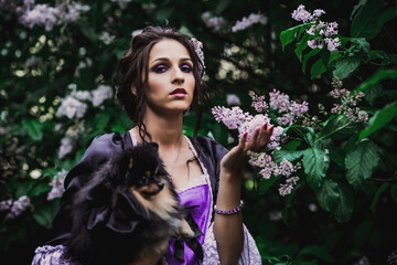 Lady in black and purple baroque dress