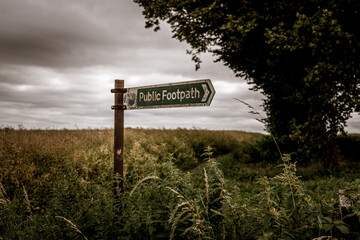 Public footpath sign in the field