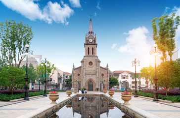 Obraz premium Medieval church night view