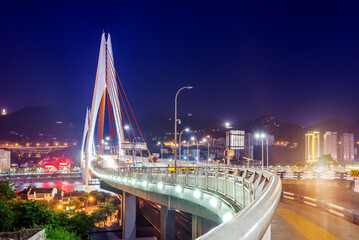 Night view of modern bridge in Chongqing, China