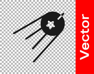 Black Satellite icon isolated on transparent background. Vector.