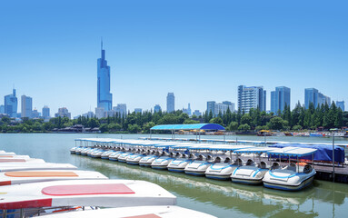 Nanjing Cityscape, China, Xuanwu Lake Financial District.