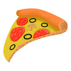 Pizza sluggish slice. Isolated vector illustration.