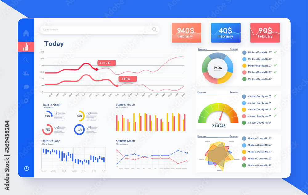 Poster dashboard, great design for any site purposes. business ui, ux infographic template. vector flat ill