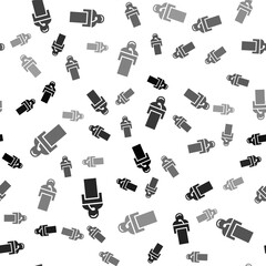 Black Gives lecture icon isolated seamless pattern on white background. Stand near podium. Speak into microphone. The speaker lectures and gestures. Vector.