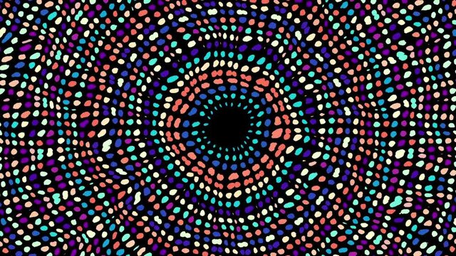 Transforming Mandala in afro style on black background. Seamless loop footage.
