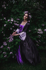 Fototapeta premium Lady in black and purple baroque dress