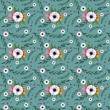 Flower seamless pattern with anemonas