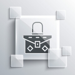 Grey Handbag icon isolated on grey background. Female handbag sign. Glamour casual baggage symbol. Square glass panels. Vector.