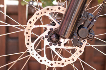 detail of rusty bicycle hydraulic disc brake