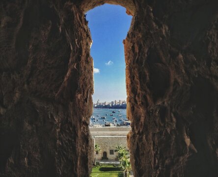 View Of Sea Seen Through Arch Window Of Qaitbay Citadel In Alexandria