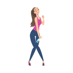 Drunk Young Woman with Alcohol Drink Bottle in her Hands, Drunken Girl Wearing Casual Clothes Walking Tipsy Screwed Cartoon Style Vector Illustration