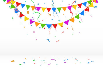 Vector illustration of falling confetti on a transparent background.