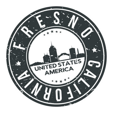 Fresno California USA Round Stamp Icon Skyline City Design Badge Rubber.