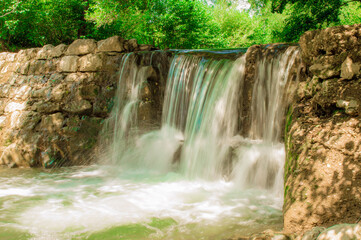 Obraz premium Waterfall on mountain river Obnica. Near town of Valjevo, Serbia. Fresh, clean water in summer.